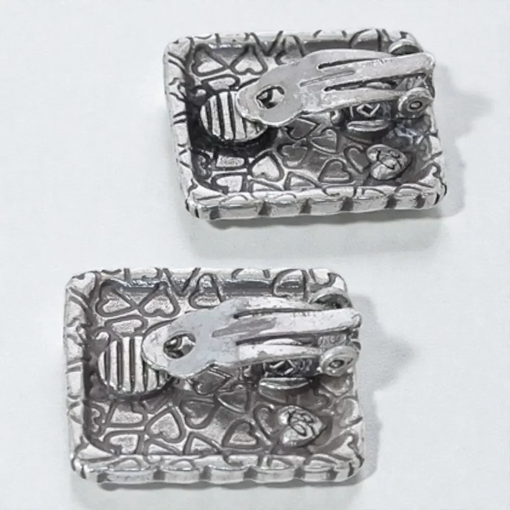 Brighton Vintage Rectangular Woven Clip On Earrings Silver Plated Retired
